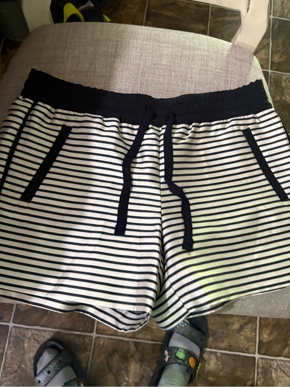 Ann Taylor black and  White Striped Athletic Drawstring Shorts